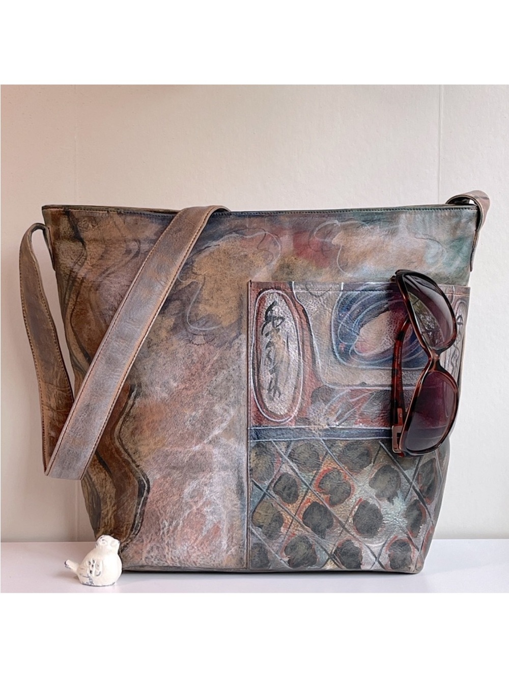 Jane Yoo Wearable Art Handpainted Leather Shoulder Bag